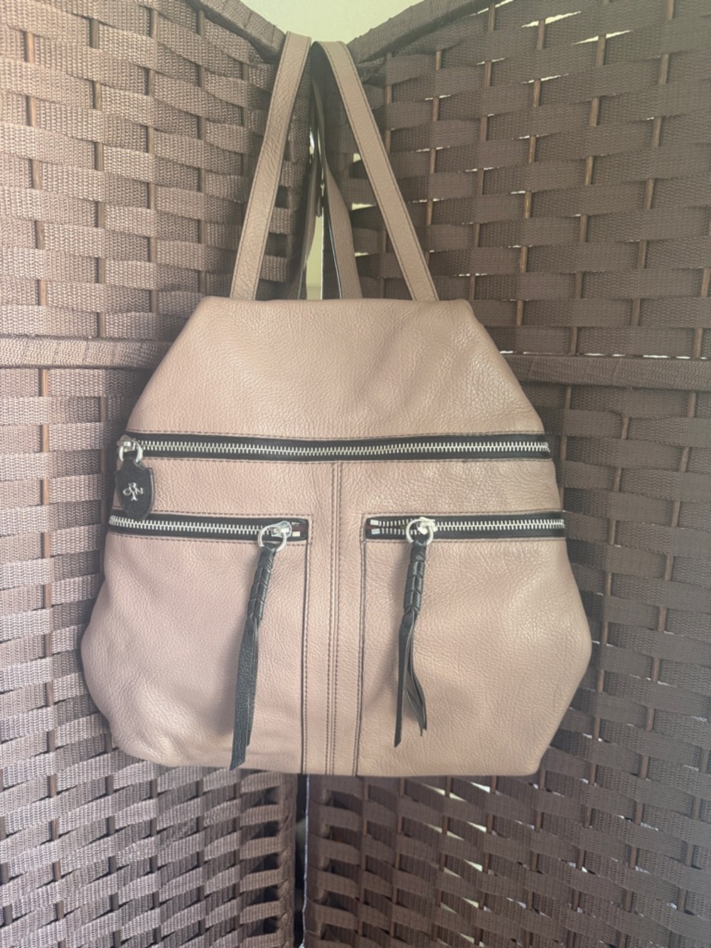 orYANY Dusty Rose Leather Backpack with Front Zippers